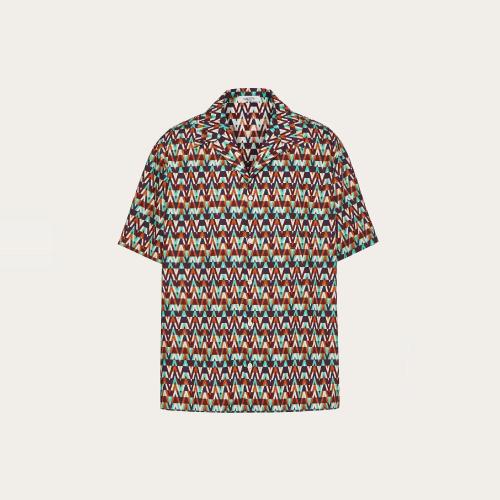  VALENTINO华伦天奴 22年秋冬 男士 短袖衬衫 CHEMISE EN COTON IMPRIMé OPTICAL VALENTINO XV