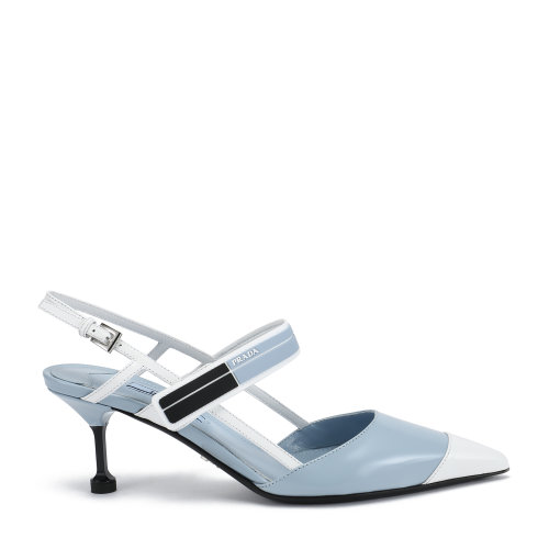 PRADA/普拉达 蓝色/白色 女士拼色亮面皮魔术贴脚背带饰高跟鞋 1I296I_AZ3_F0X24_F_065