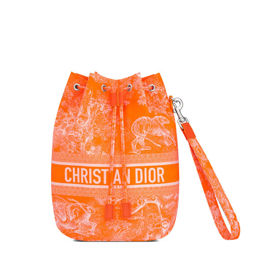 DIOR/迪奥 22秋冬新款Dioriviera系列 女士霓虹橙色织物动物图案印花抽绳开合拆卸肩带手拿包S5452VNTI_M057