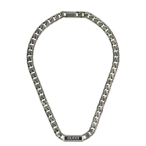 GUCCI/古驰 22新款 男士925纯银饰Gucci标识黑色珐琅刻纹链条吊坠项链701624J84101064