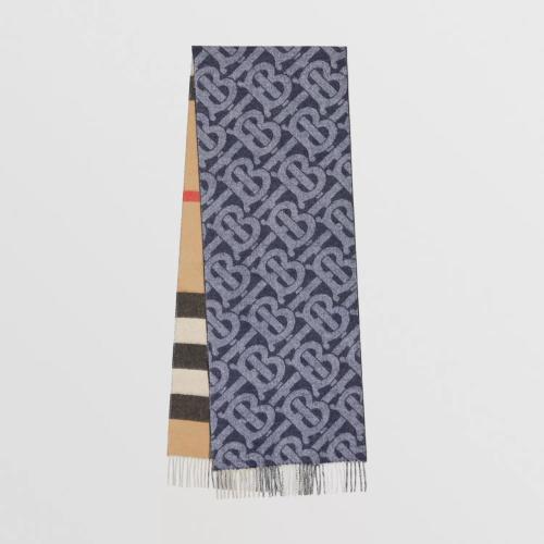  BURBERRY 22年秋冬 女士 双面两用格纹拼专属标识羊绒围巾 80249311 预定商品1-3周发货