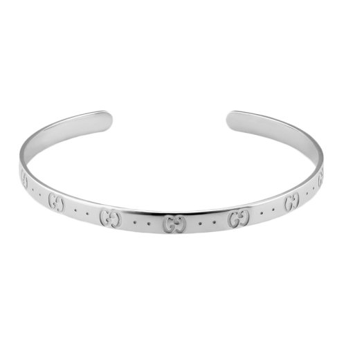 GUCCI/古驰 Icon系列 18K金白金刻有GG标志手镯 434524J85029000