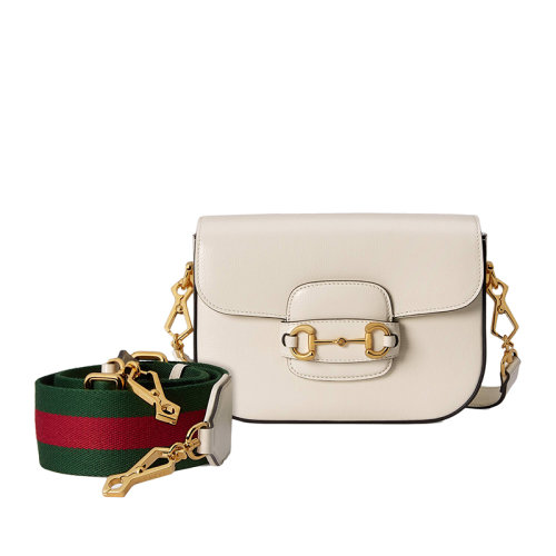  GUCCI/古驰   Horsebit 1955系列 女士迷你白色皮革复古翻盖单肩斜挎包65857418YSG9068