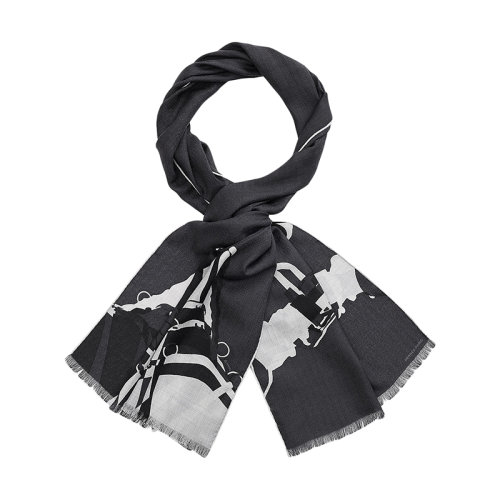 HERMES/爱马仕 22年早春新款 男士黑色/灰色羊绒和真丝混纺印花围巾H693843T03