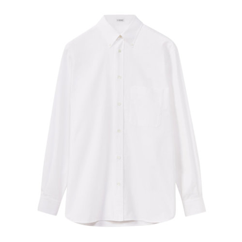 LOEWE/罗意威 男士白色棉质宽松款式正面纽扣长袖上衣衬衣衬衫 H526Y05W38-2100
