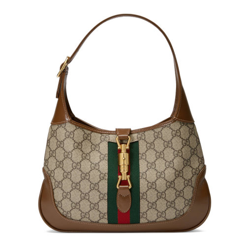 GUCCI/古驰 Jackie 1961 女士小号棕色帆布锁扣手提单肩包 636706 HUHHG 8565