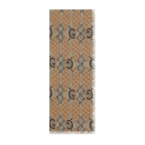  GUCCI古驰 22年秋冬 女士 GG拼布西洋双陆棋印花羊毛披肩 721268 3GAIR 9870