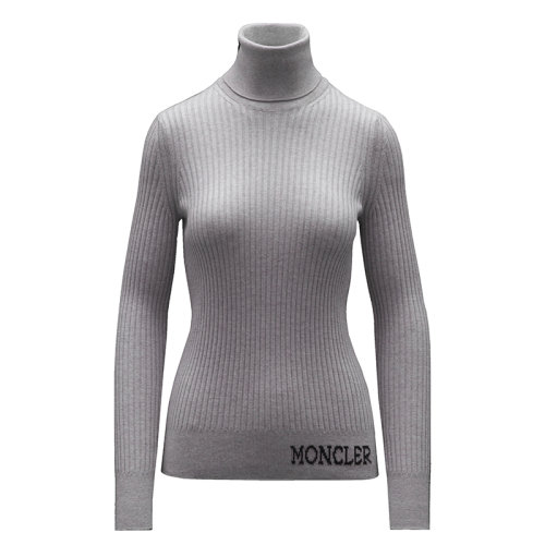 Moncler/蒙克莱  女士浅灰色高领漏斗领罗纹毛衣G20939F00013A9058984