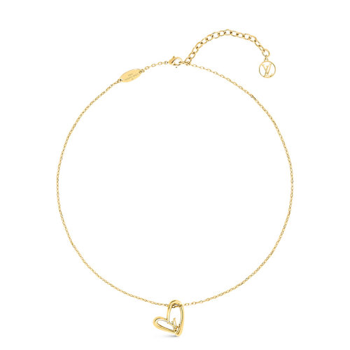 Louis Vuitton/路易威登 22春夏新款HEART系列 金色金属镂刻徽标饰有徽标刻印心形吊坠爱心项链M00465