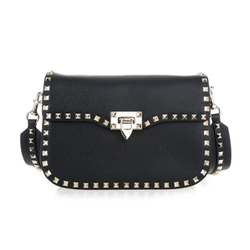 Valentino/华伦天奴  女包女士黑色皮革时尚百搭铆钉装饰斜挎包单肩包  RW2B0C25VSL 0NO