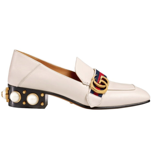 GUCCI/古驰  女鞋GG织带 白色.黑色可踩跟时尚中跟鞋 423559 DKHC0 9061