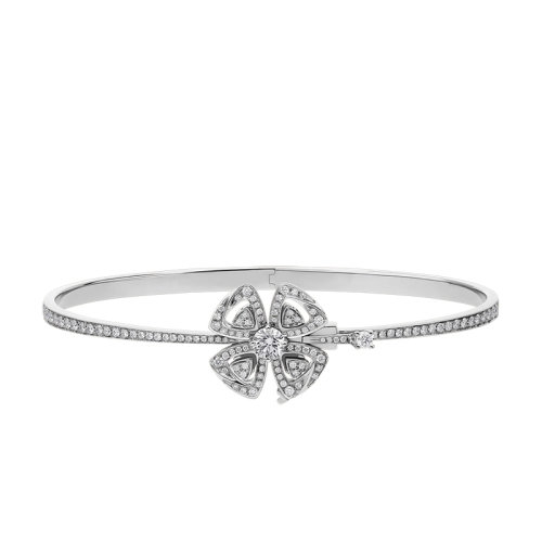BVLGARI/宝格丽 FIOREVER系列 18K金白金镶嵌主钻密钉钻石四叶草手镯356275