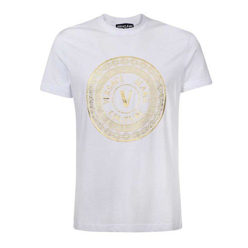 VERSACE JEANS/范思哲牛仔 男士白色棉质经典字母徽标印花装饰圆领短袖上衣T恤 B3GWA7TE-30319-K41