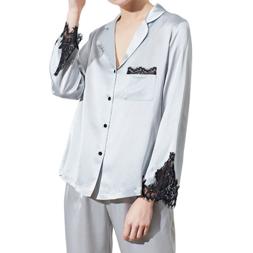 GeleiStory/GeleiStory 真丝睡衣女夏季桑蚕丝长袖两件套蕾丝分体春秋丝绸家居服套装女装＞女士睡衣/家居服＞女睡衣/家居服