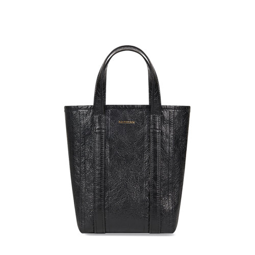 Balenciaga/巴黎世家 20  NORTH-SOUTH BARBES系列 女士小号黑色小羊皮黑白条纹拼布手提购物包6729832100O1000