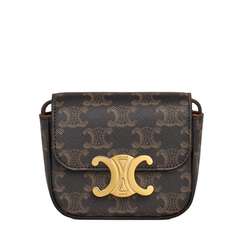 CELINE/赛琳 TRIOMPHE系列 女士迷你黄褐色凯旋老花涂层帆布金扣单肩斜挎手拿包10I512DQB.04LU