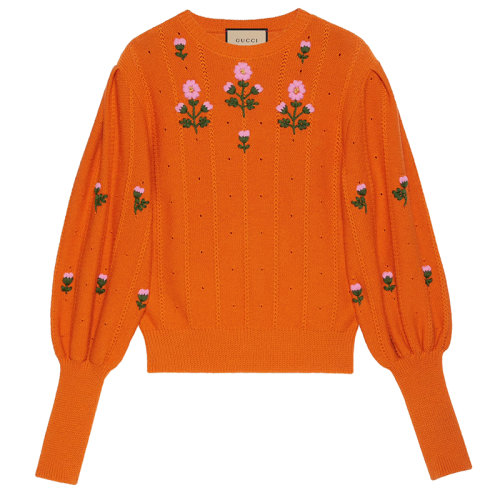 GUCCI/古驰 女士橙色花卉羊毛和针织棉毛衣653328XKBS97733