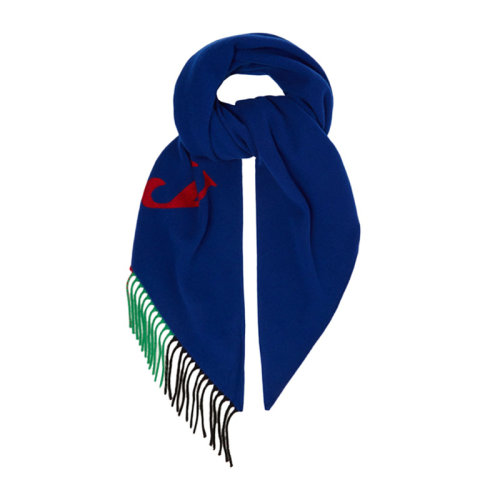 BURBERRY/博柏利 女士蓝色羊毛彩色字母徽标印花流苏装饰简约时尚百搭休闲披肩围脖围巾 1222587