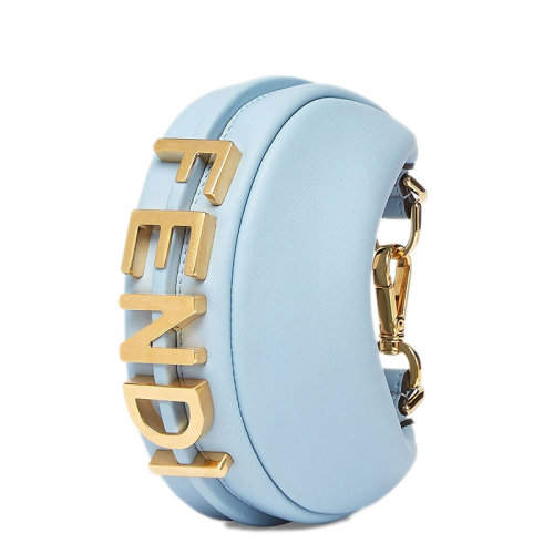 FENDI/芬迪 22春夏新款Fendigraphy系列 女士nano浅蓝色皮革金扣徽标配肩带挂钩手拿手腕包7AS089A5DYF1HD2