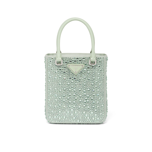 PRADA/普拉达 22新款 女士绿色水晶缎面皮革手柄拆卸调节肩带珐琅徽标手提单肩斜挎包1BA331_2AWL_F0934_V_OOO