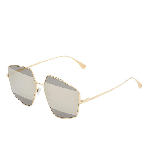 FENDI/芬迪 女士灰色镜片和金色金属镜架条纹五边形太阳镜FOL009V1TF18N6