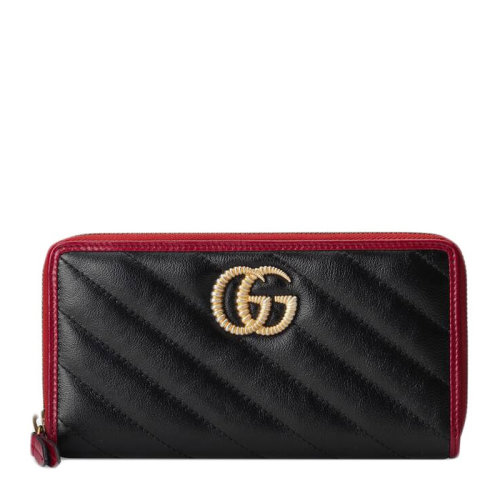 GUCCI/古驰 女士黑色皮革双G钱包手拿包卡包女包573810-0OLFX-8277