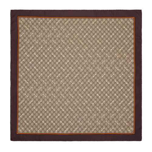 GUCCI/古驰 女士棕色米色和乌木色GG图案马衔扣真丝围巾6625763G0012276