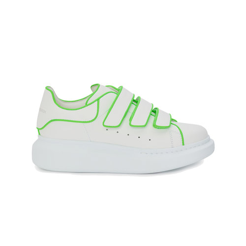 Alexander McQueen/亚历山大麦昆 22年秋冬新款 女士白色/酸性绿色牛皮革三绑带阔型运动鞋721410WHGPF8964