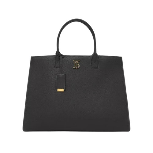 BURBERRY/博柏利 22新款 Frances系列 女士中号黑色粒面皮革拆卸吊饰皮革提手磁扣开合拆卸调节肩带单肩斜挎手提包80490421