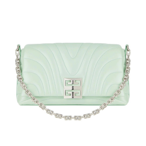 Givenchy/纪梵希 22新款 女士青绿色绗缝小牛皮配有金属磁扣翻盖金属链短肩带银色饰面金属单肩斜挎包BB50QAB1LK-356