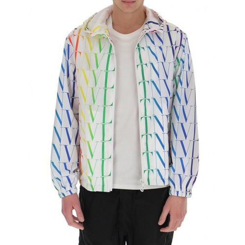 Valentino/华伦天奴 男士拼色经典彩色字母徽标印花抽绳兜帽设计拉链开合长袖上衣外套夹克 VV3CI368-6G0 多色可选