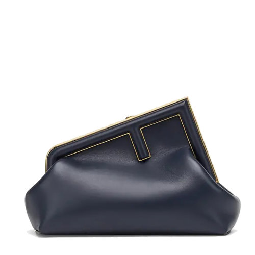 FENDI/芬迪 FIRST系列 女士小号深蓝色小羊皮附可拆卸肩带F金属搭扣手拿包单肩斜跨包8BP129ABVEF0J27