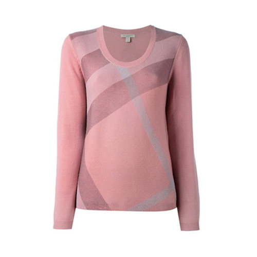 BURBERRY/博柏利 女士纯色棉质格纹装饰圆领毛衣 39327 多色可选