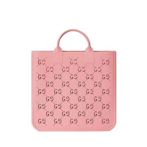 GUCCI/古驰 22春夏新款 儿童款粉色橡胶压纹镂空老花手提托特包679365JFO005817