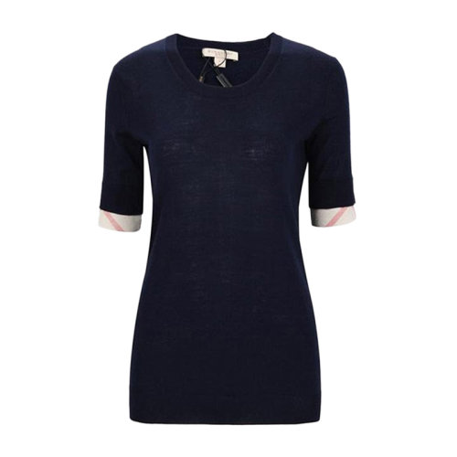 Burberry/博柏利 女士 服装 深蓝色美利奴羊毛T恤 女士短袖T恤