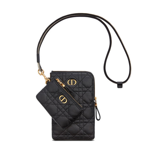 DIOR/迪奥 DIOR CARO系列 女士黑色菱纹柔软小牛皮多功能手拿包零钱包手机包S5036UWHC_M900