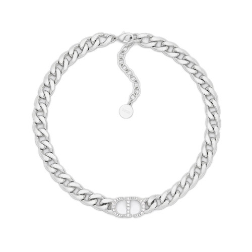 DIOR/迪奥 22新款 女士银色金属链条形状镶嵌水晶字母项链N1713MTGCY_D13S
