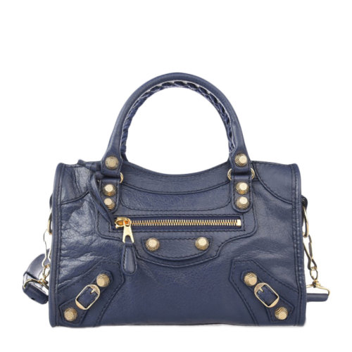 Balenciaga/巴黎世家 女士深蓝色羊皮经典款铆钉元素迷你都市包单肩包斜挎包手提包女包 309544-D94JG-1365