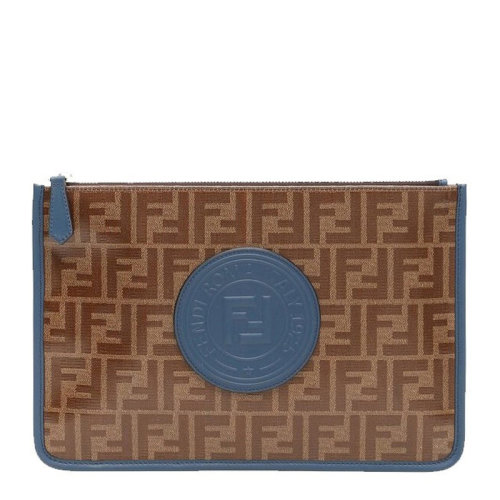 FENDI/芬迪 男士棕色牛皮双F圆形徽标经典FF印花拉链开合手拿包手包男包 7M0078-A5K4-F1657