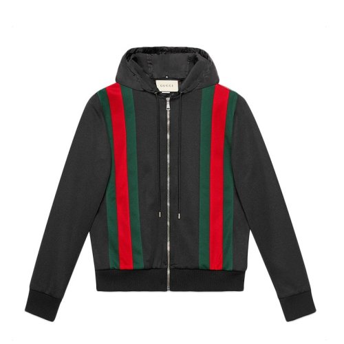 GUCCI/古驰  男装 服饰 黑色混纺红绿条纹短款外套男士夹克