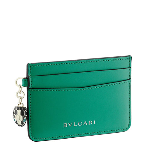 BVLGARI/宝格丽  SERPENTI FOREVER系列 女士翠绿色小牛皮黑白珐琅蛇头卡片夹282019