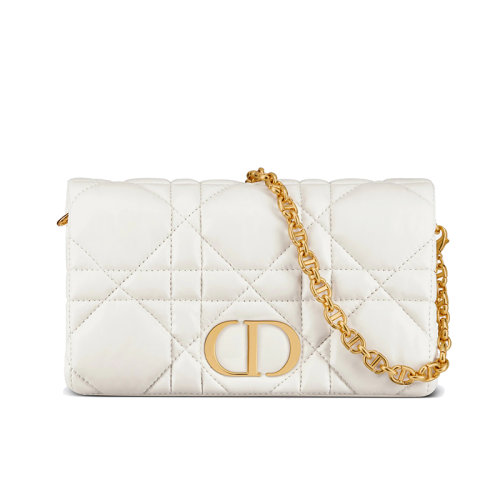 DIOR/迪奥 22新款 DIOR CARO系列 女士奶白色渐变牛皮革绗缝超大藤格纹配链条手袋单肩斜挎手提包S5135UNGX_M030
