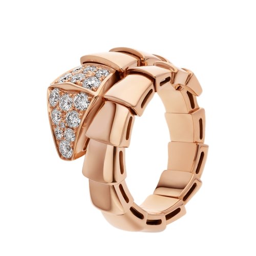 BVLGARI/宝格丽 经典款18K金玫瑰金蛇头镶钻 单圈蛇形戒指  345206