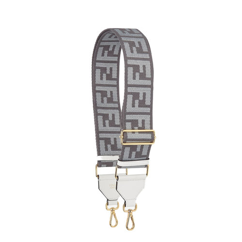 FENDI/芬迪 20  黑色织物FF图案浅灰色阴影白色皮革包带8AV134ADKGF1DBT