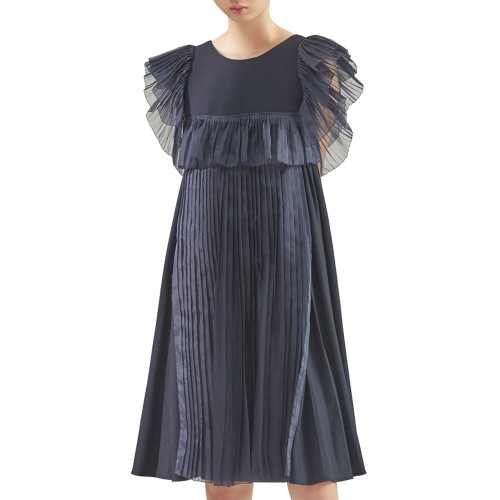 19年春夏款 nisiss/怡夕百褶拼接袖宽松阔摆连身裙女士连衣裙y151so20