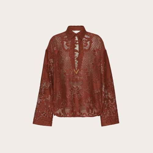  VALENTINO华伦天奴 22年秋冬 女士 长袖衬衫 CHEMISE EN DENTELLE DE COTON PEONIES BLANKET V