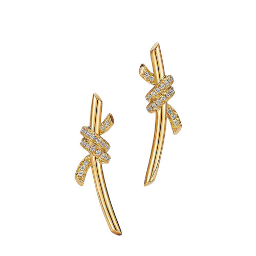 Tiffany & Co./蒂芙尼 22春夏新款N?ud系列 18K金黄金镶钻绳结耳钉69346472
