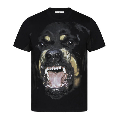 Givenchy/纪梵希  男士黑色圆领印花狗头短袖T恤BM705K3Y1P-001