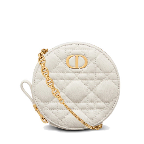 DIOR/迪奥  CARO系列 女士奶白色藤格纹小牛皮圆形单肩手拿链条包S5092UWHC_M030