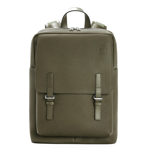 LOEWE/罗意威  男士卡其绿柔软粒面小牛皮军用背包0010640969